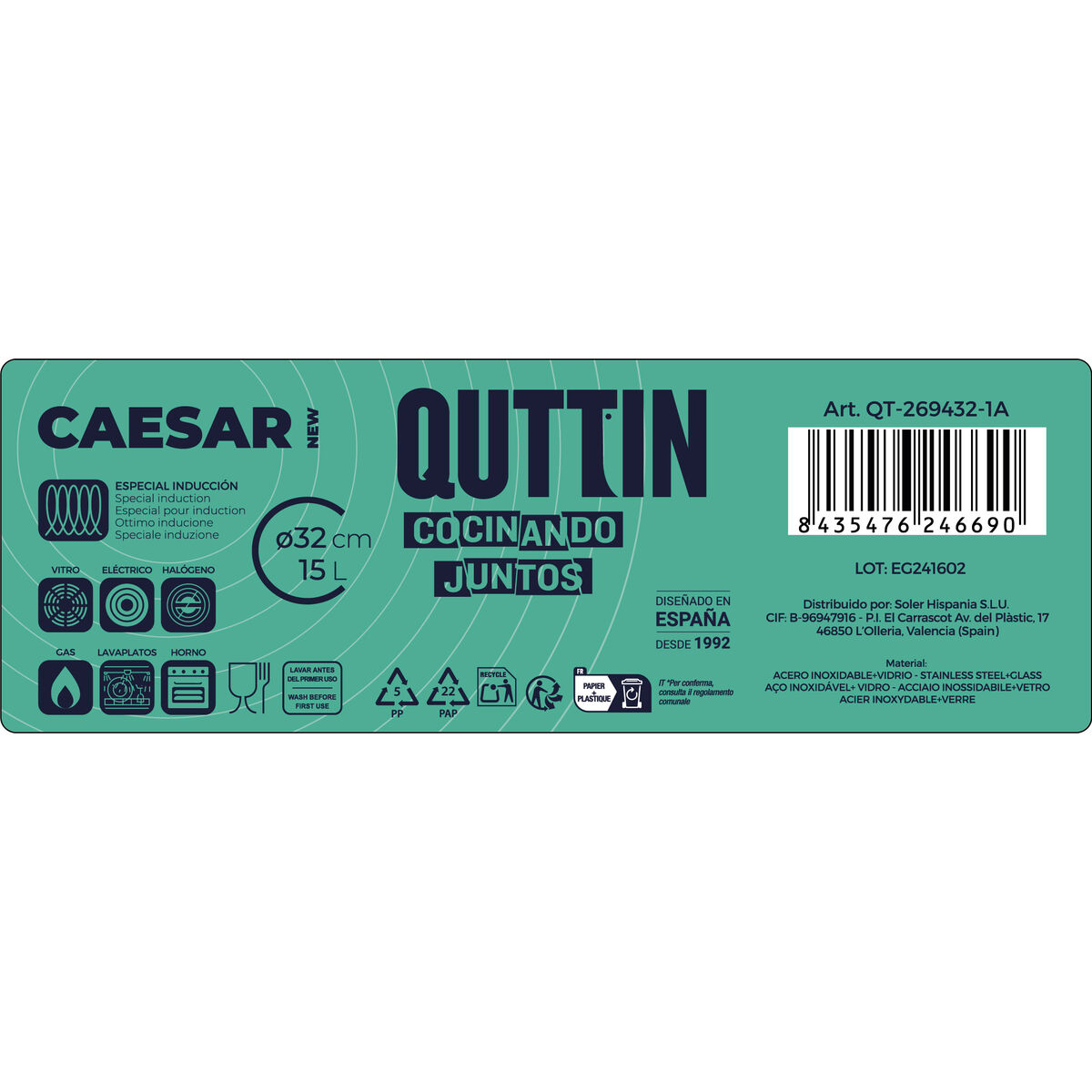 Pot with Glass Lid Quttin Caesar Steel ø 32 x 18,5 cm (2 Units)