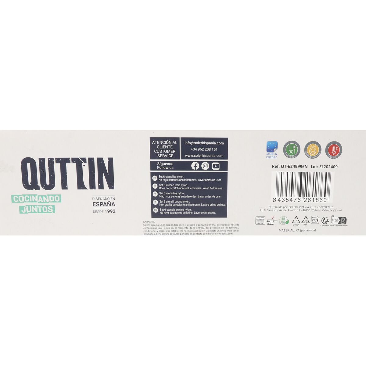 Kitchen Utensils Set Quttin Quttin Black (6 Pieces) (8 Units) (6 pcs)