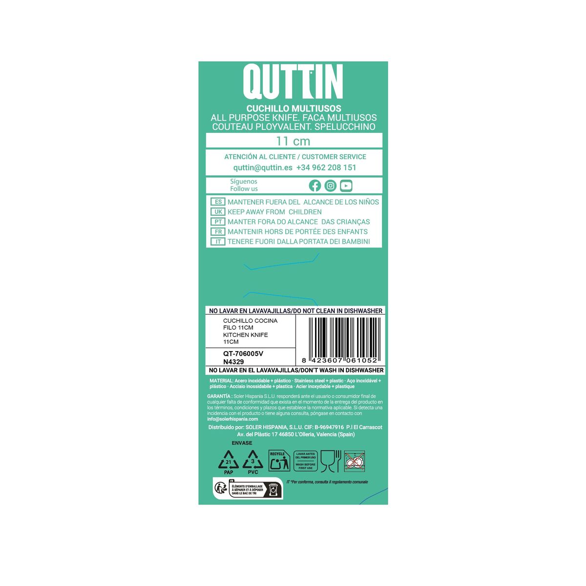 Knife Quttin Black Multi-use 11 cm (36 Units)