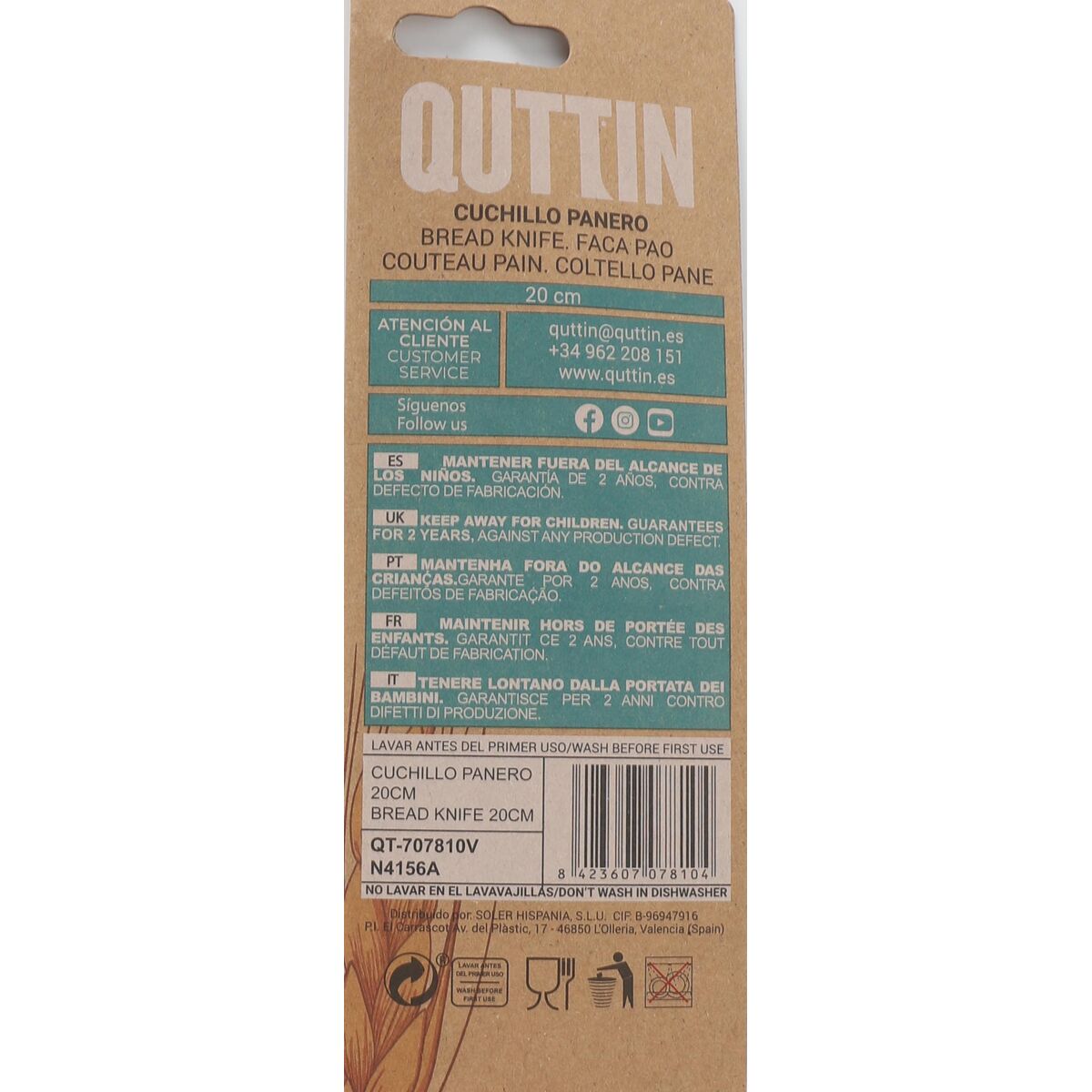 Bread Knife Quttin Bio (20 cm) 24 Units 20 cm
