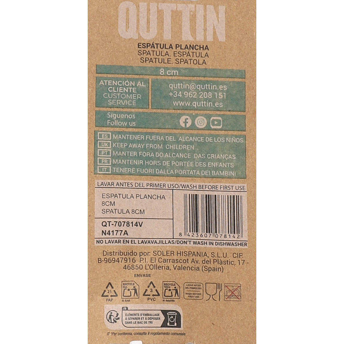 Spatula for Griddle Quttin Bio 8 cm 0,8 mm (24 Units) (8 cm)
