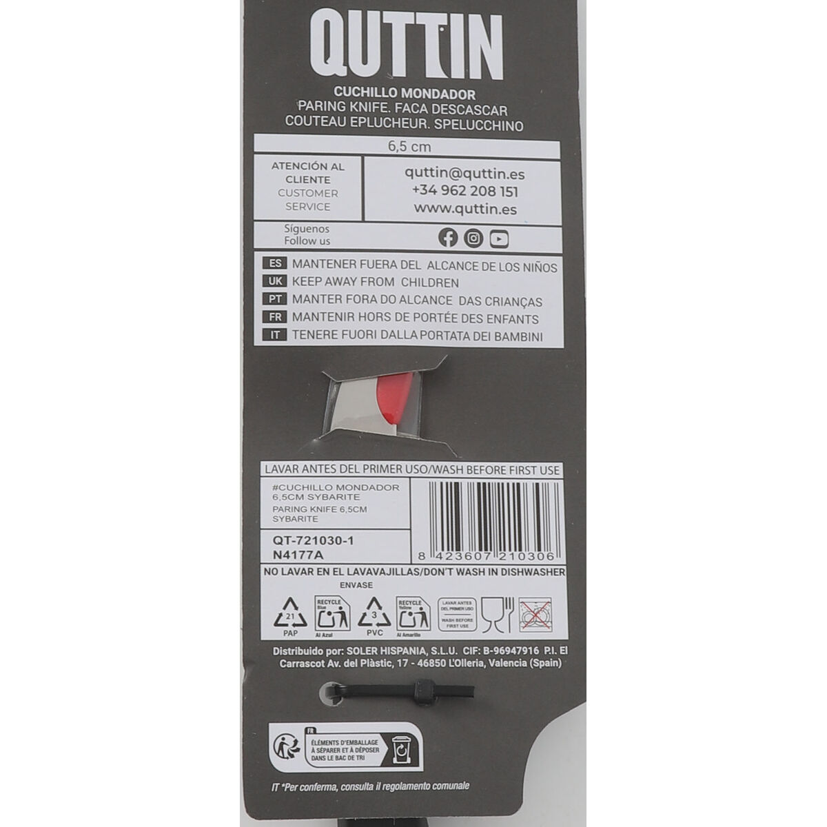 Peeler Knife Quttin Sybarite Black Silver 6,5 cm (24 Units)