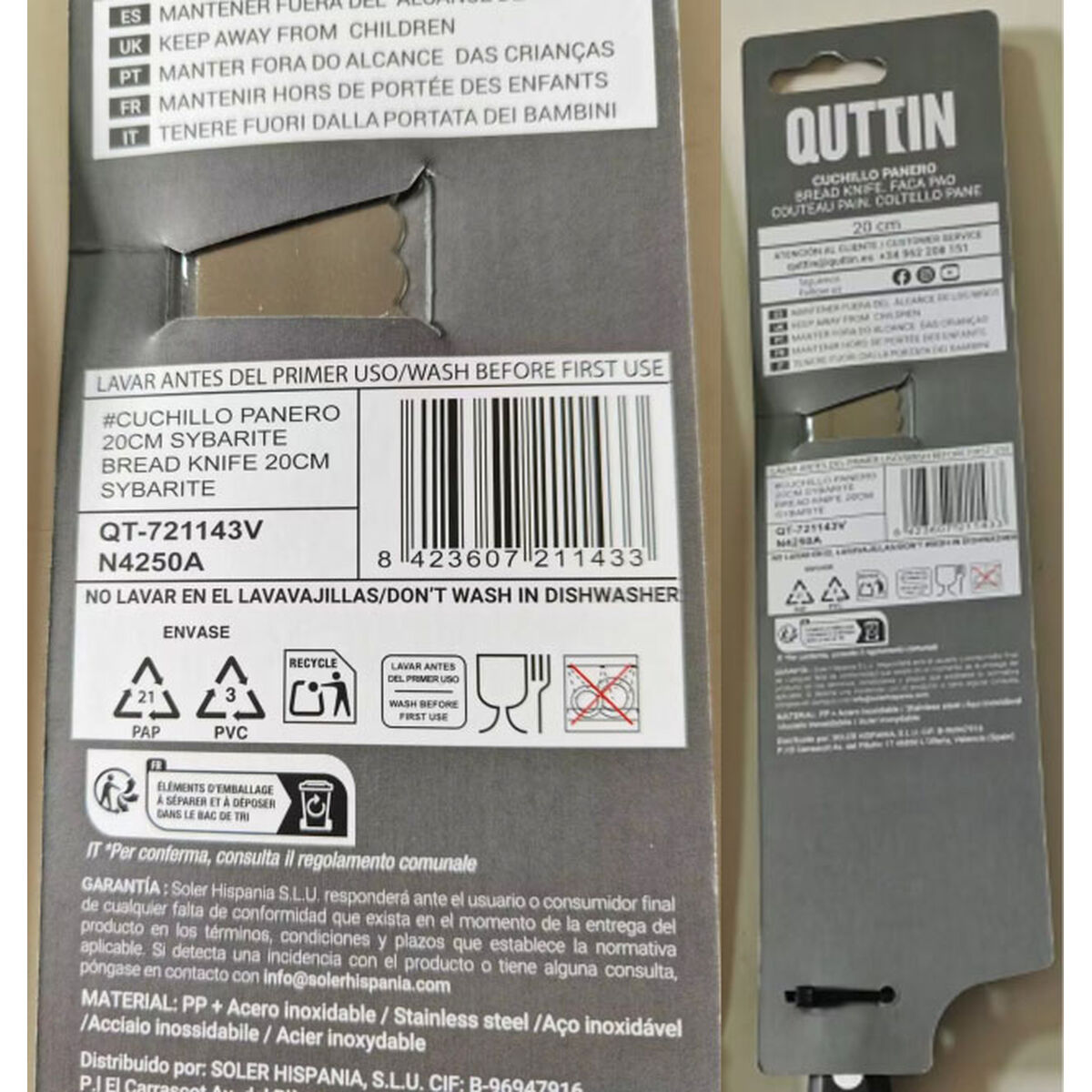 Bread Knife Quttin QT-721143 8 Units 20 cm 1,8 mm (20 cm)