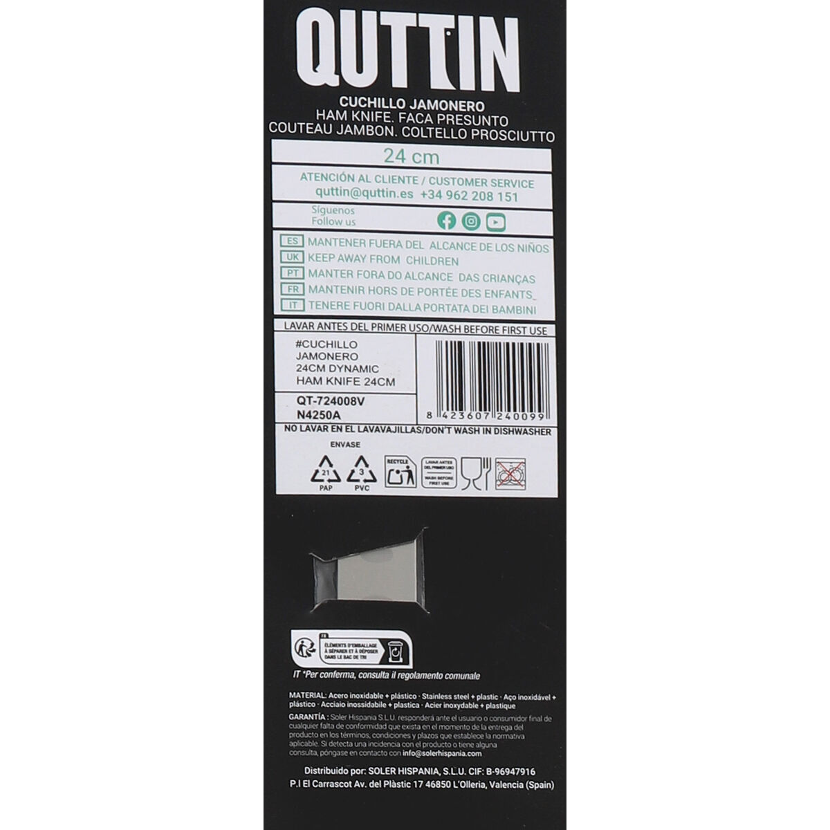Ham knife Quttin Dynamic 16 Units 24 cm