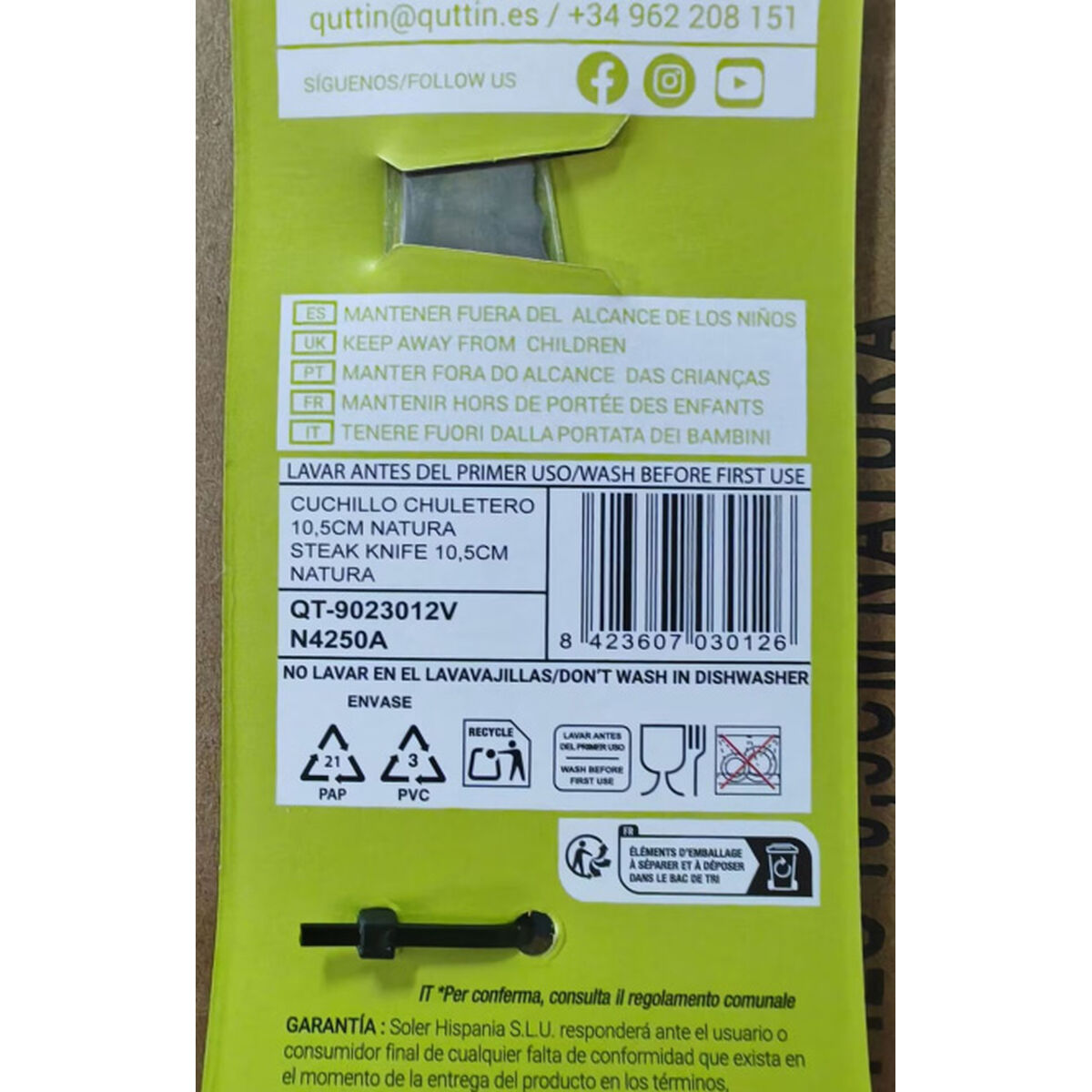 Knife for Chops Quttin Natura 10,5 cm (60 Units)