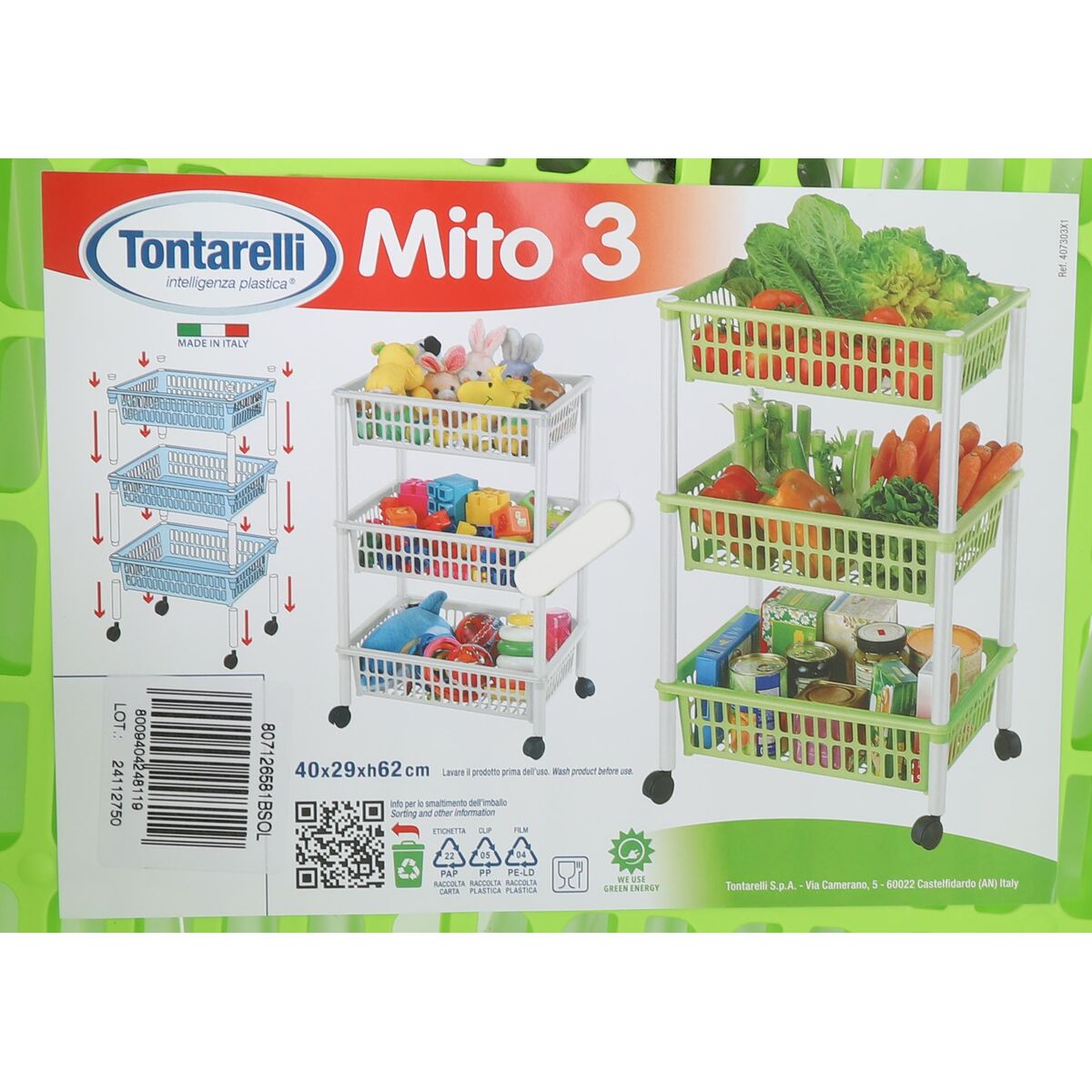 Vegetable trolley Tontarelli Mito 3 Plastic Green 40 x 29 x 62 cm (12 Units)