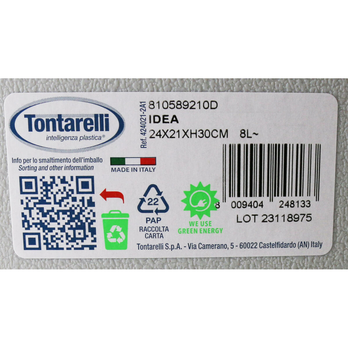 Waste bin Tontarelli Idea Grey 10 L