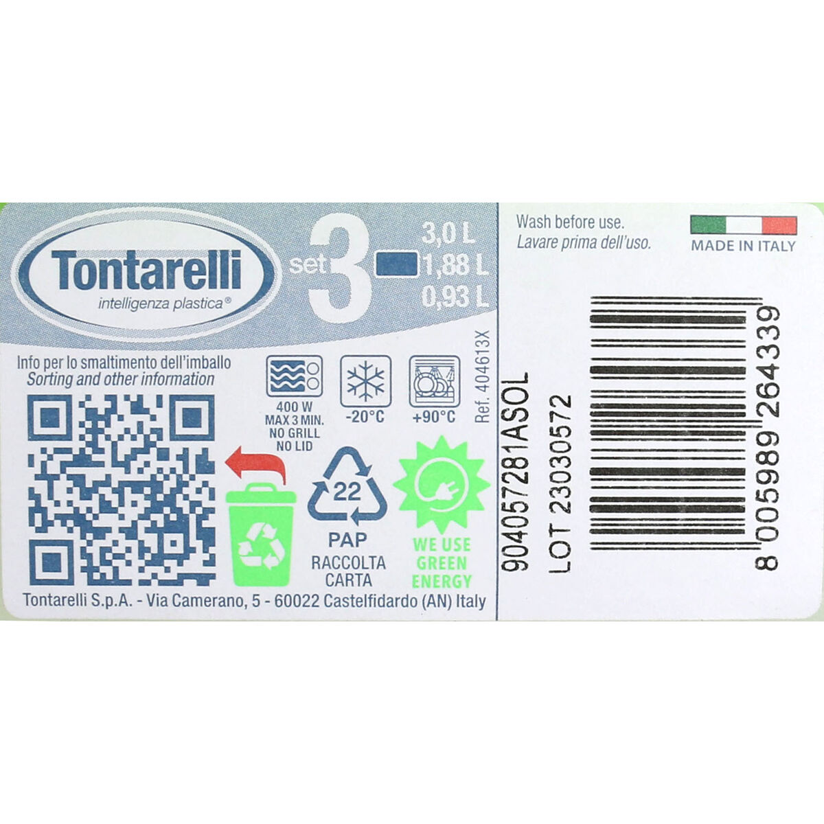 Set of 3 lunch boxes Tontarelli Family Green Rectangular 29,6 x 19,8 x 7,7 cm (20 Units)