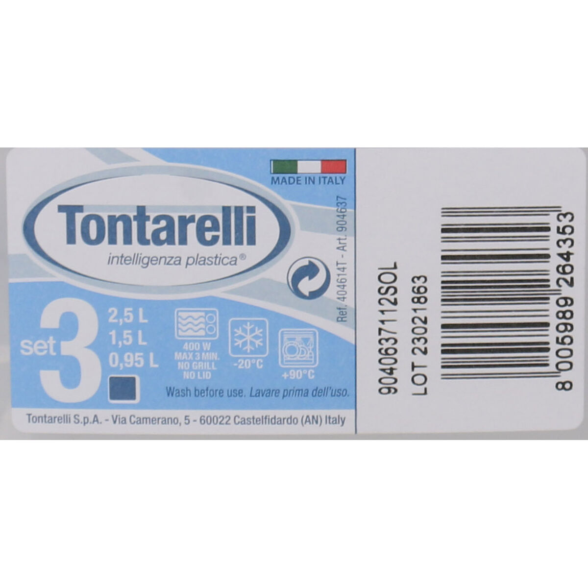 Set of 3 lunch boxes Tontarelli Family White 20 x 20 x 9,4 cm (20 Units)