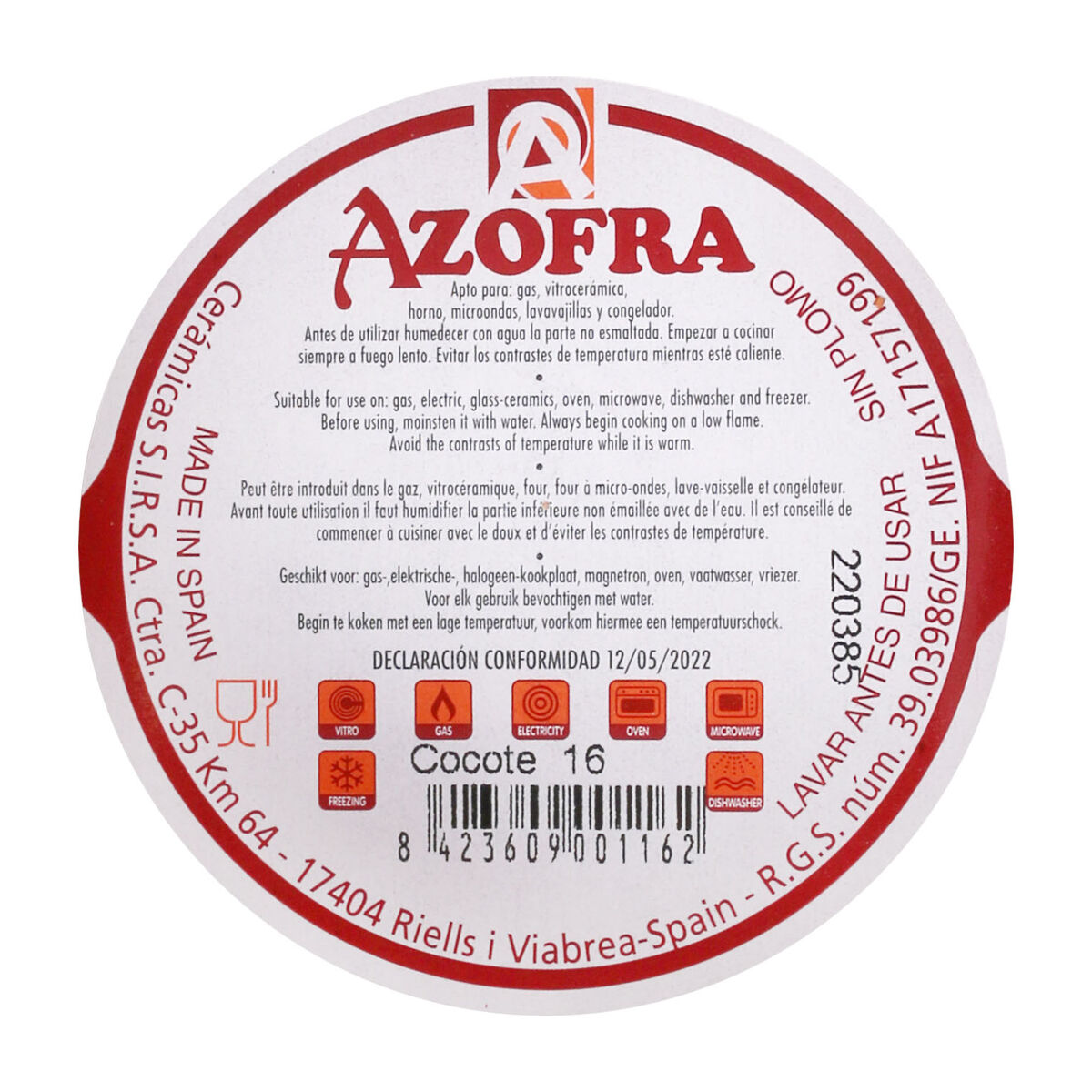 Casserole with Lid Azofra Azofra (10 Units) (Ø 16 cm)