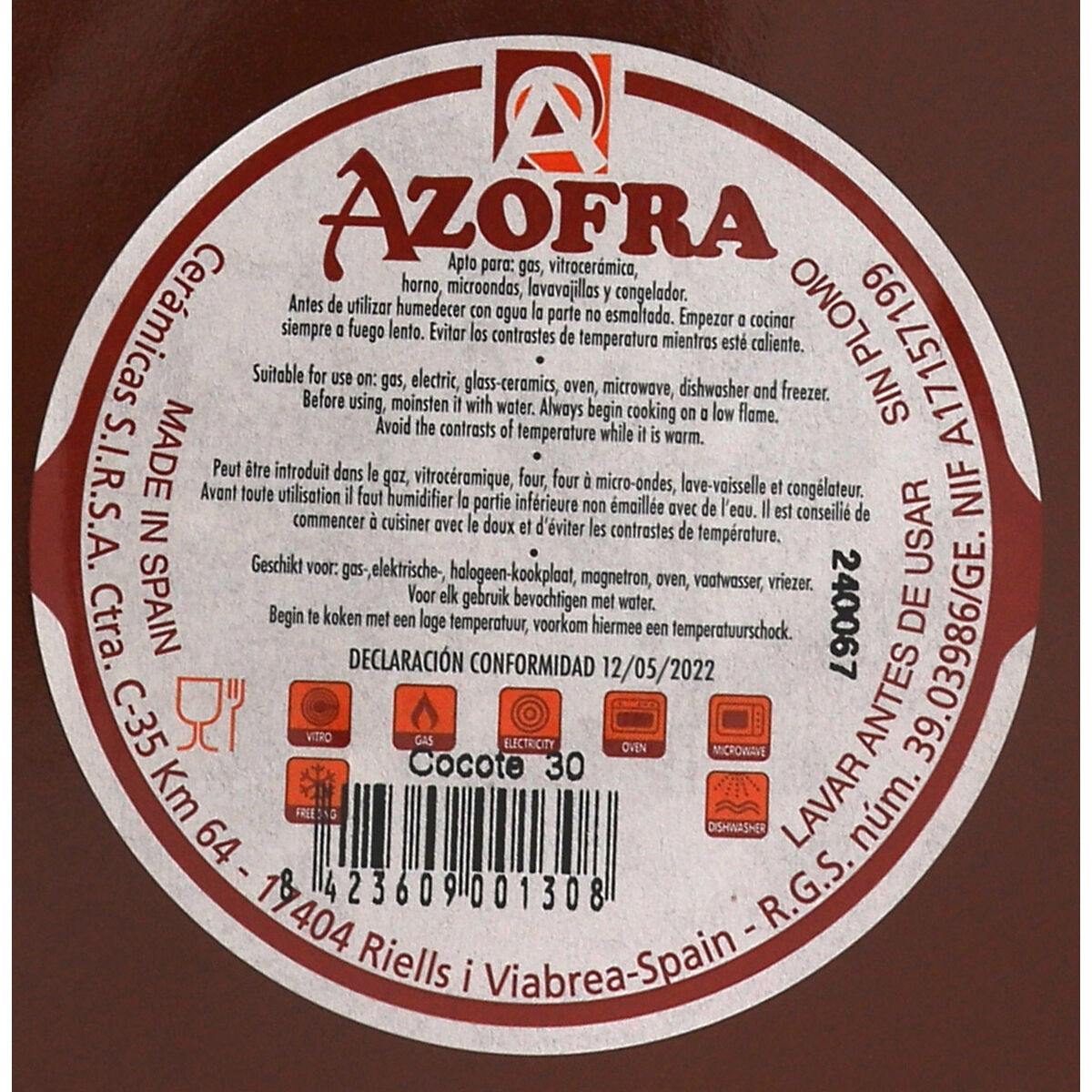 Casserole with Lid Azofra Baked clay 30,5 x 28 x 21 cm (3 Units)