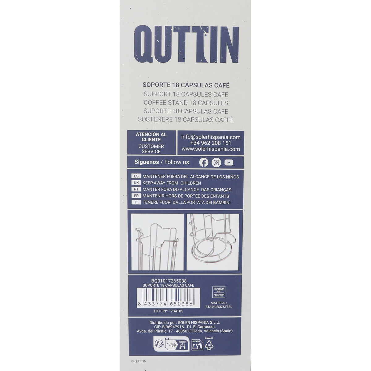 Stand for 18 Coffee Capsules Quttin 49538 11,5 x 33 cm (6 Units)