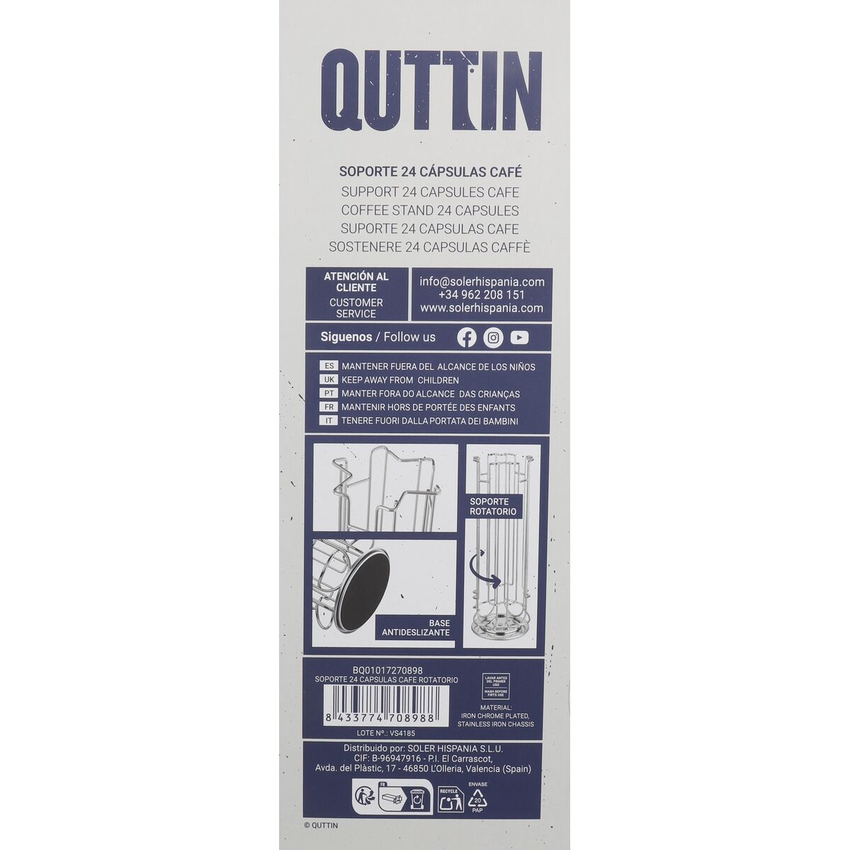 Stand for 24 Coffee Capsules Quttin 14 x 33 cm (6 Units)