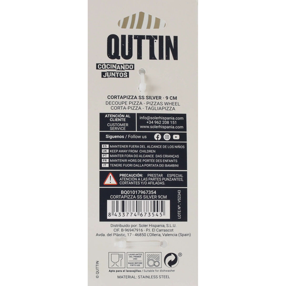 Pizza Cutter Quttin 55422 (21,5 x 9 cm) Stainless steel 21,5 x 9 x 2 cm (12 Units)