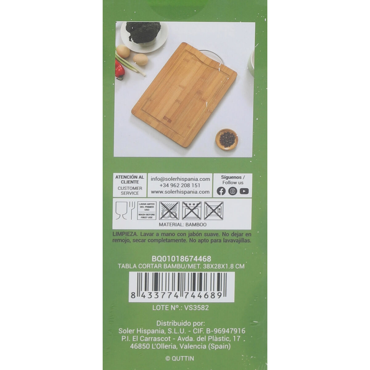Cutting board Quttin Bamboo 38 x 28 x 1,8 cm (12 Units)