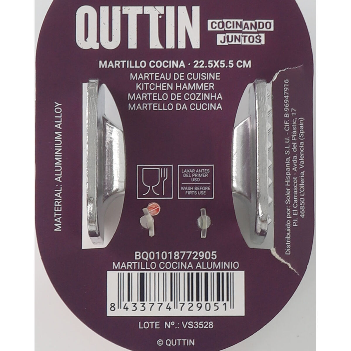 Kitchen Hammer Quttin Aluminium Silver 22 x 5 x 5 cm