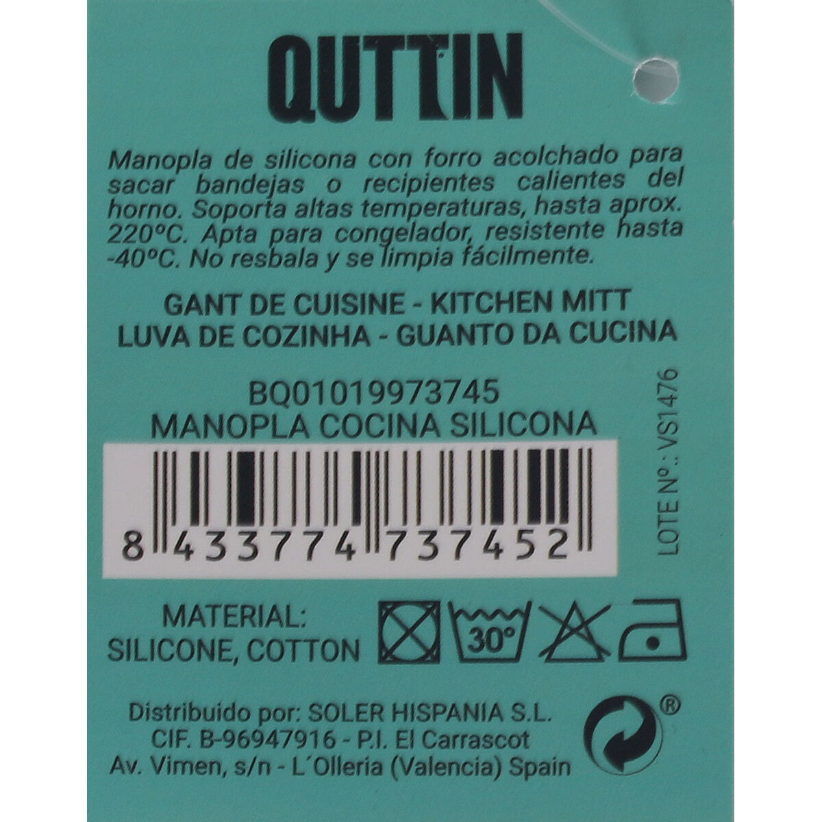 Oven Mitt Quttin Silicone 43 x 18 cm (12 Units)