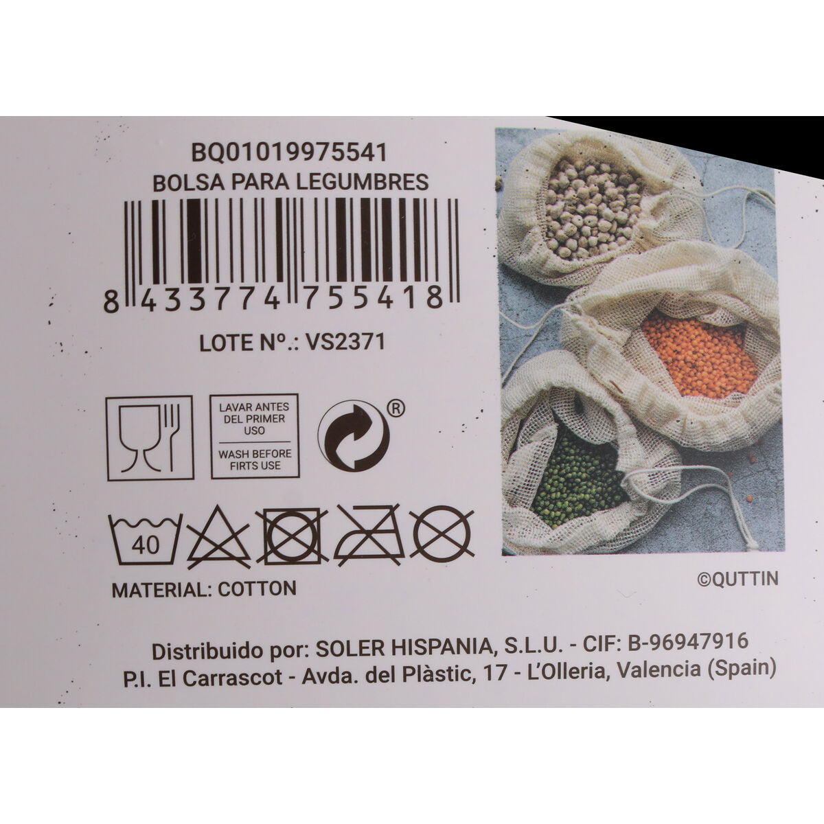 Reusable Food Bag Quttin Legumes 35 x 20 cm (48 Units)