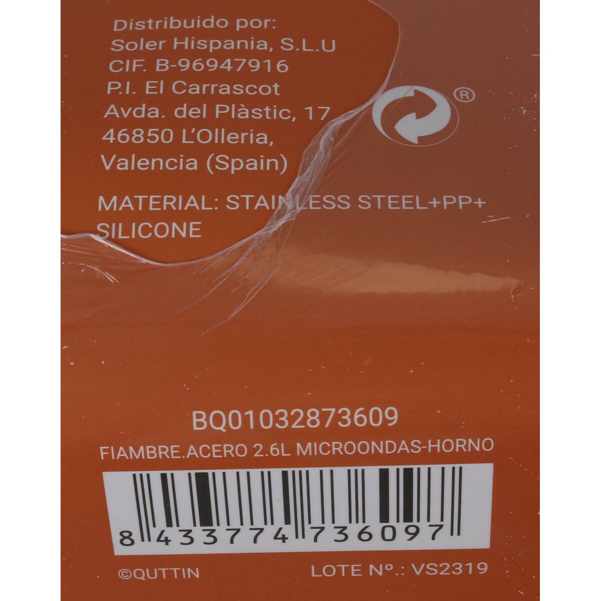 Hermetic Lunch Box Quttin Rectangular Stainless steel Silver Steel 2,6 L (12 Units)