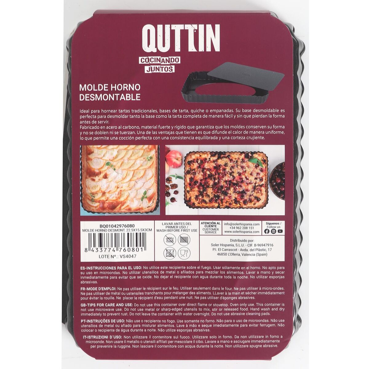 Springform Pan Quttin Black Carbon steel 22,5 x 15,5 x 3 cm (12 Units)