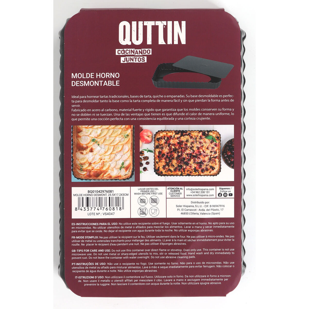 Springform Pan Quttin Black Carbon steel 25,5 x 17,2 x 3 cm (12 Units)
