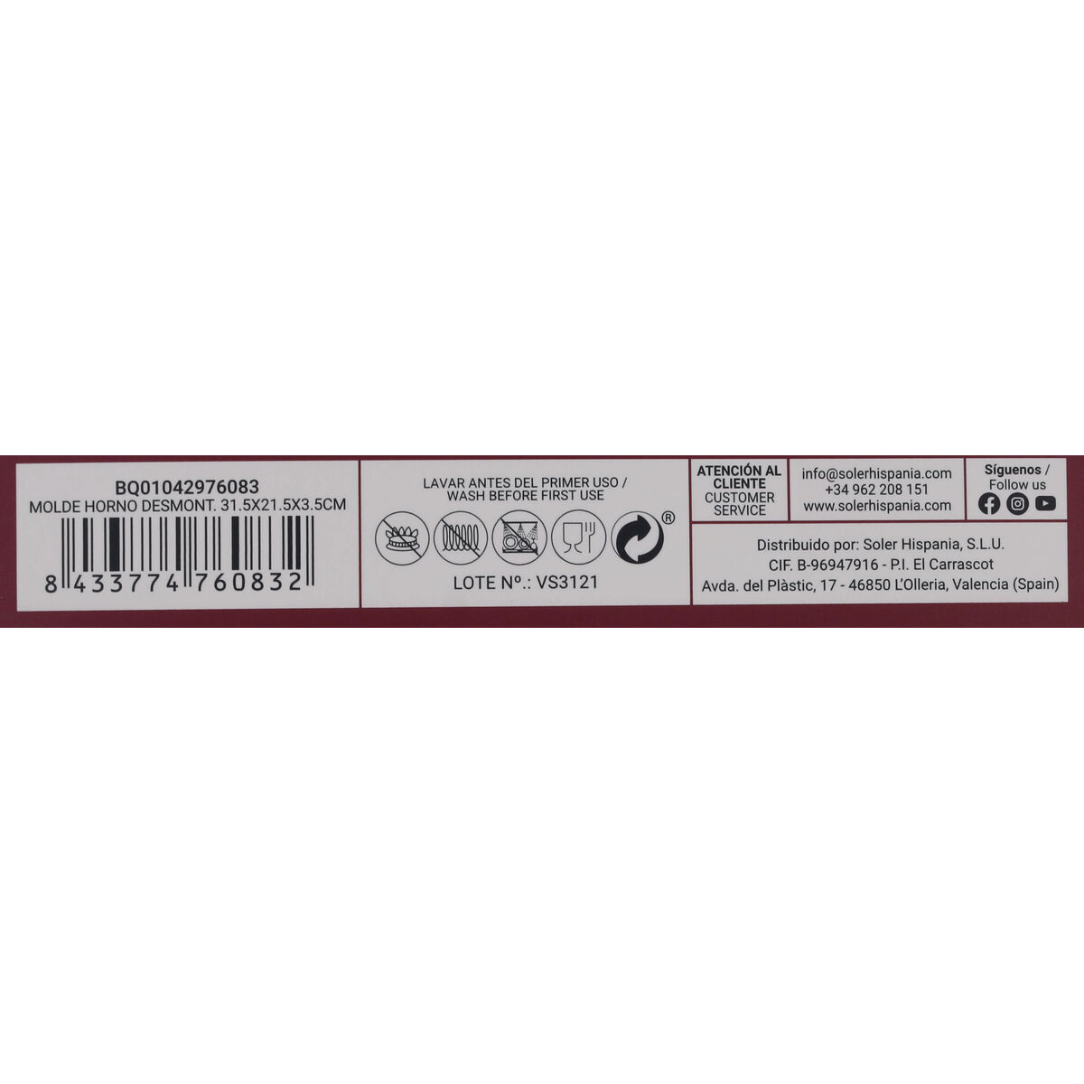 Springform Pan Quttin Black Carbon steel 31,5 x 21,5 x 3,5 cm (6 Units)