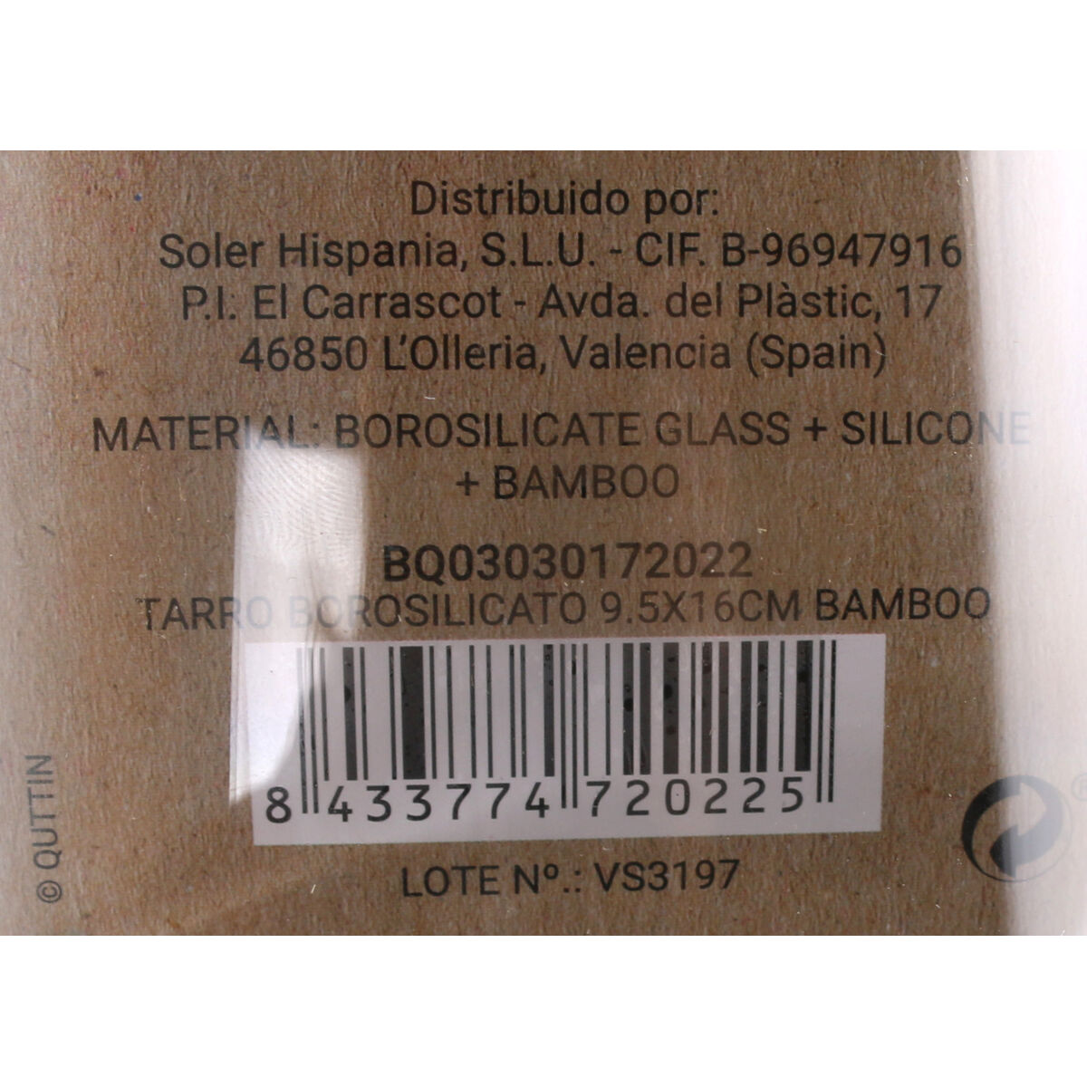 Tin Quttin Borosilicate Glass Bamboo Silicone 850 ml 10,2 x 16,8 cm (12 Units) (9,5 x 16 cm)