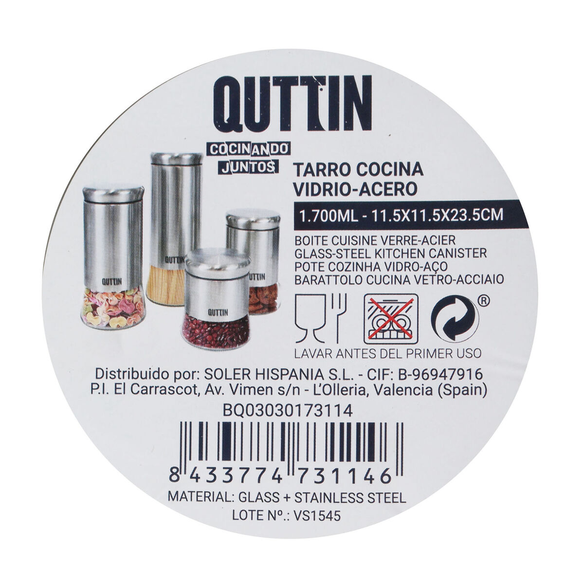 Tin Quttin Steel Glass 11,5 x 11,5 x 23,5 cm (12 Units) (1700 ml)