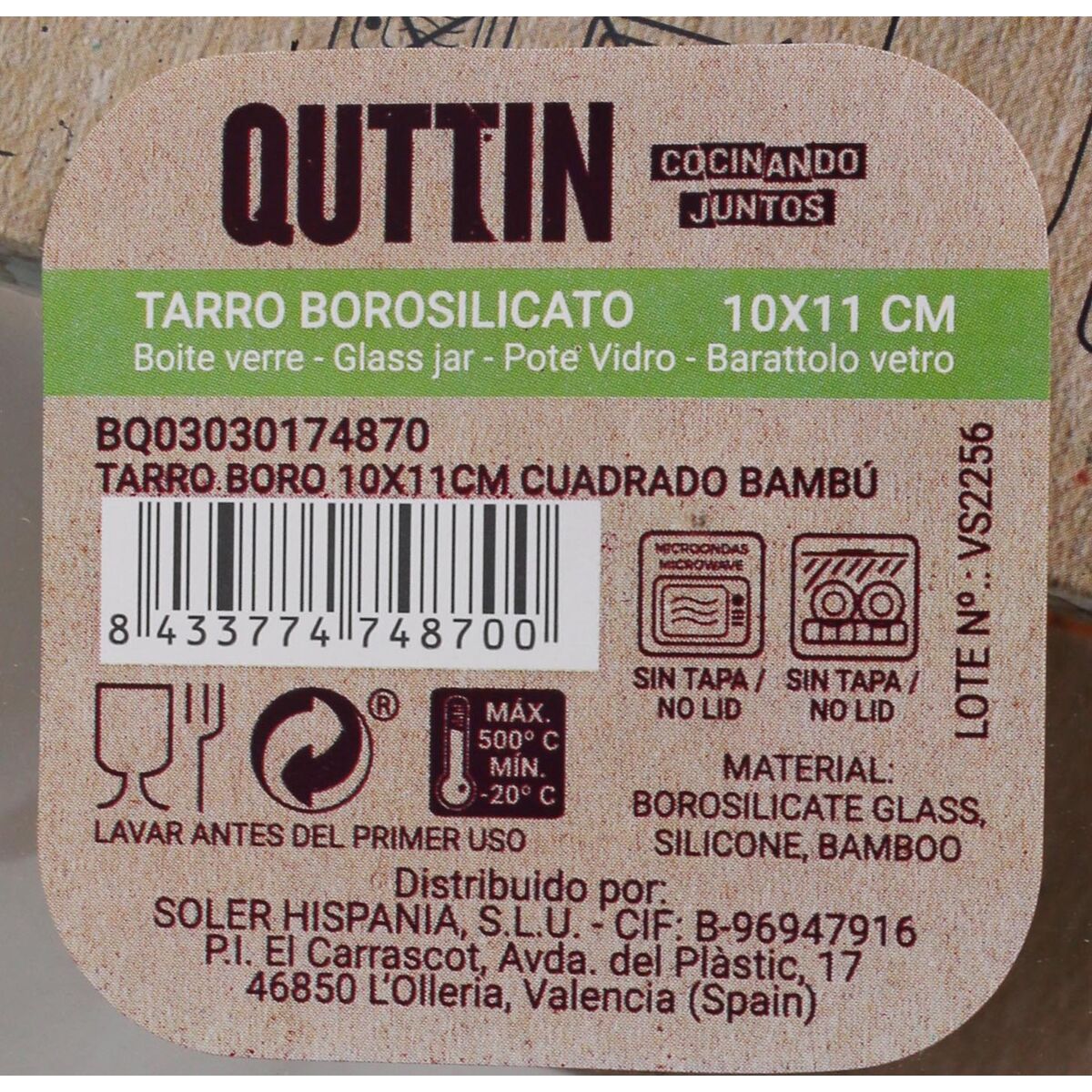 Jar Quttin Bamboo Squared 780 ml (12 Units)