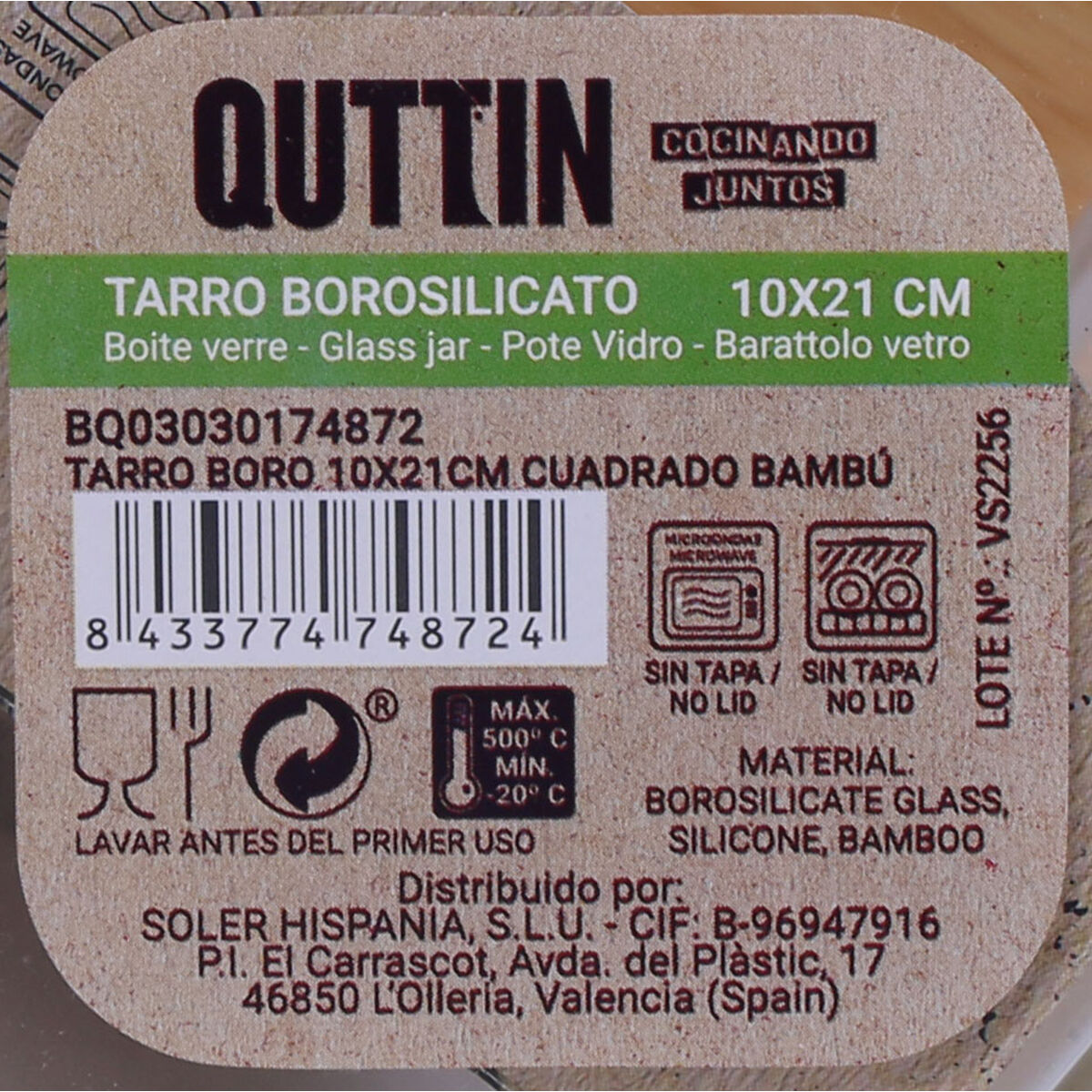 Jar Quttin Bamboo Squared 1,6 L (12 Units)