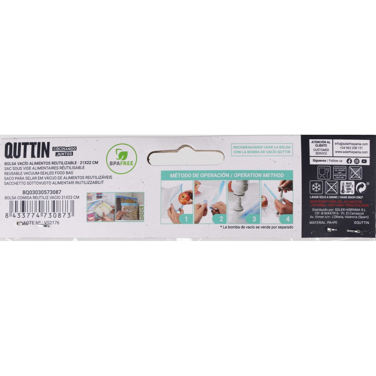 Reusable Food Bag Quttin Vacuum tube 6 Pieces 21 x 22 cm (24 Units)