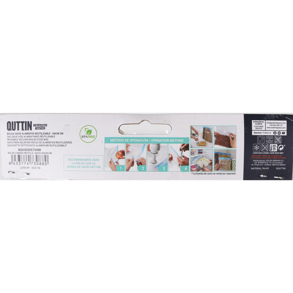 Reusable Food Bag Quttin Vacuum tube 5 Pieces 26 x 28 cm (24 Units)