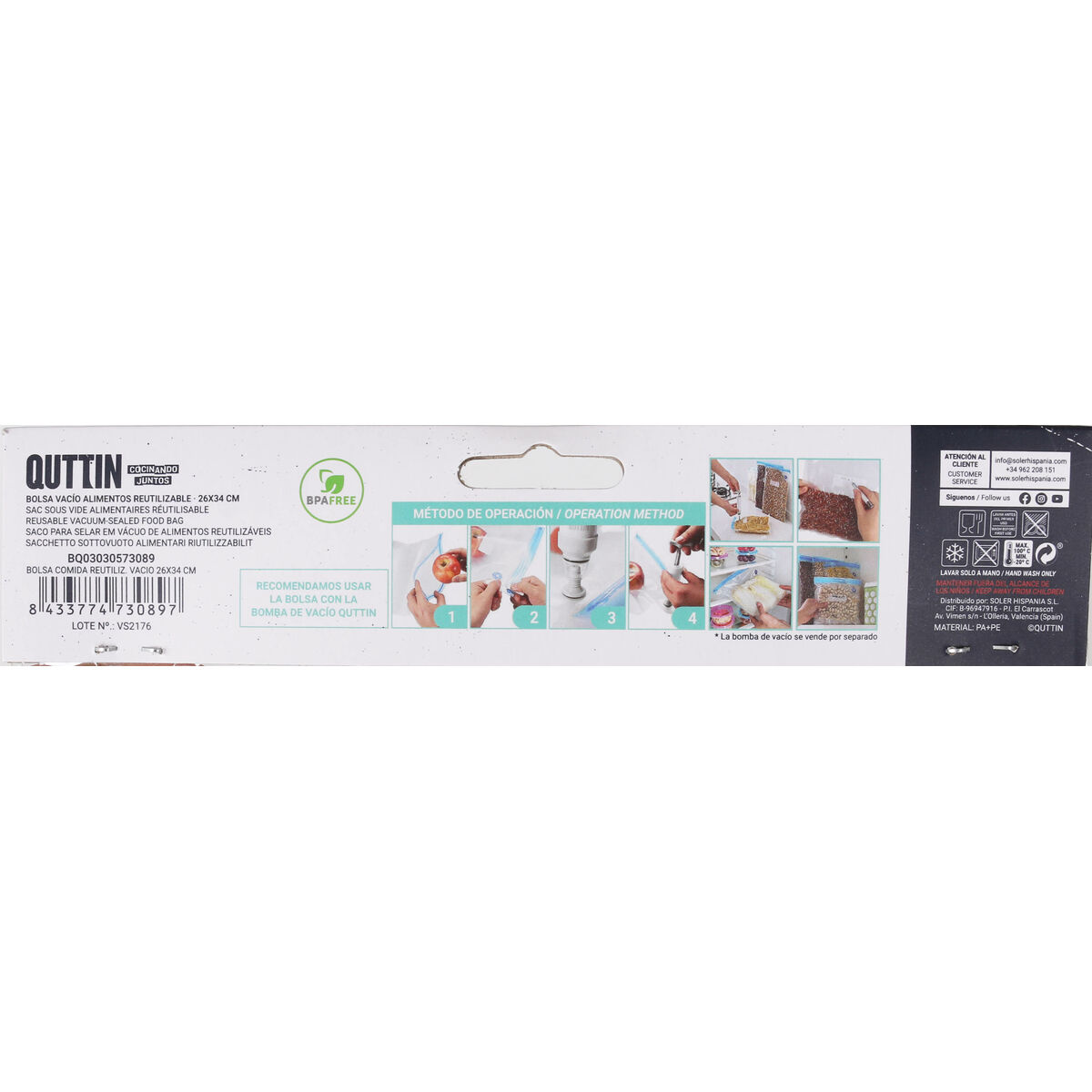 Reusable Food Bag Quttin Vacuum tube 4 Pieces 26 x 34 cm (24 Units)