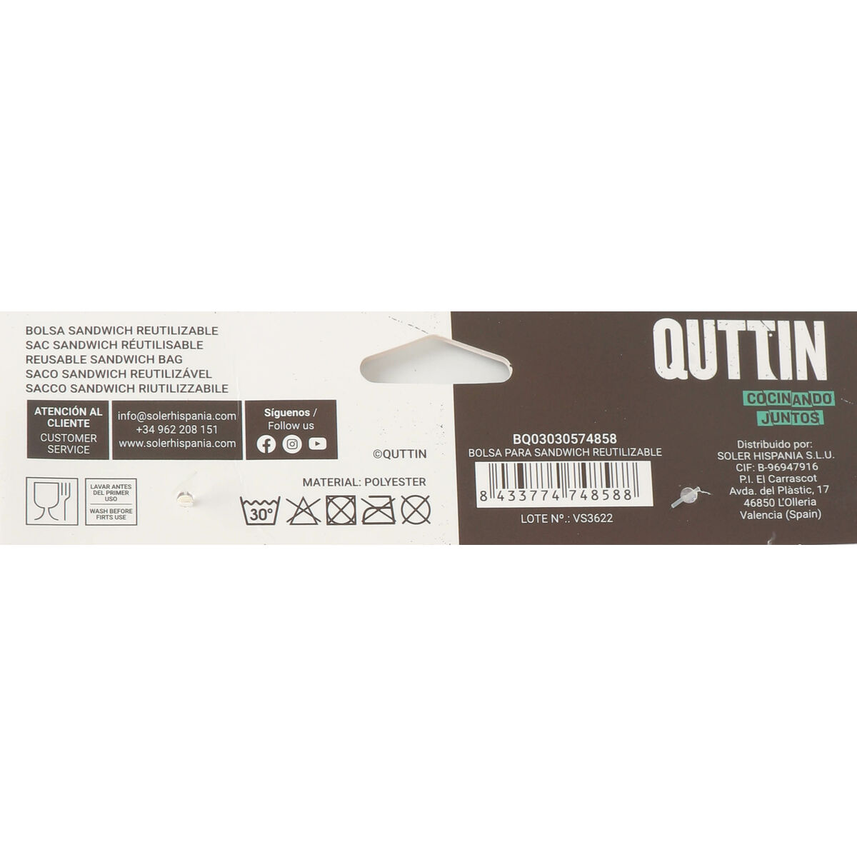 Reusable Food Bag Quttin Sandwich 18 x 18 x 2 cm (24 Units)