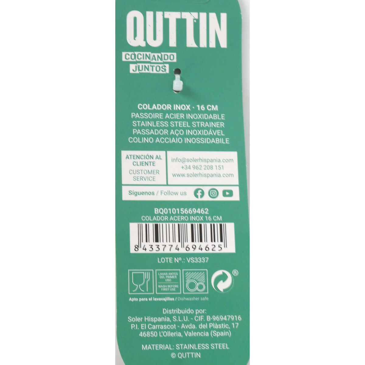 Strainer Quttin Stainless steel 16 cm 3 mm (12 Units)
