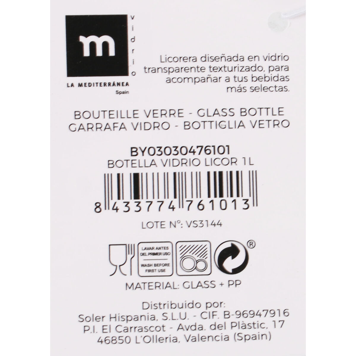 Bottle La Mediterránea Glass 1 L 1L Liqueur (12 Units)