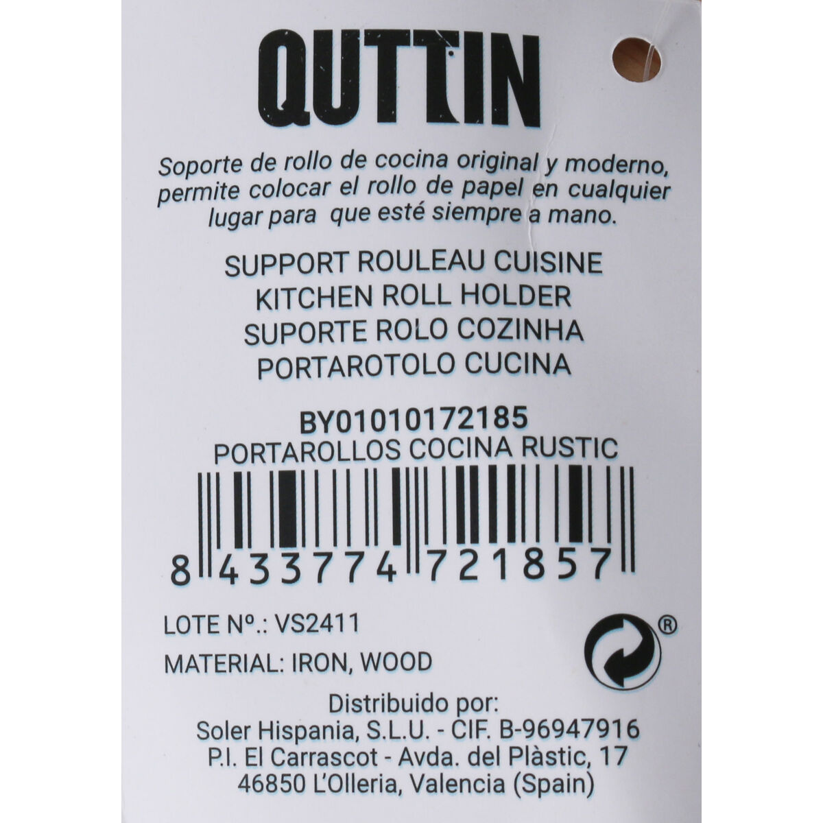 Kitchen Paper Holder Quttin Rustic 15 x 15 x 33 cm (12 Units)