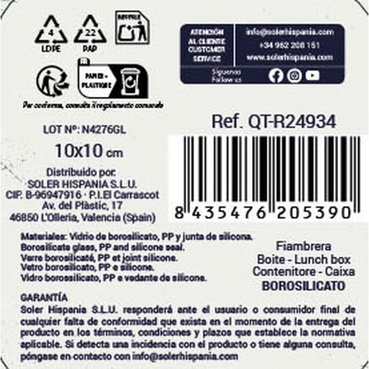 Hermetic Lunch Box Quttin Squared 140 ml (12 Units)