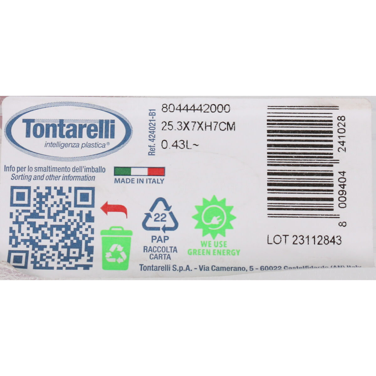 Lunch box Tontarelli Fill box Rectangular 26 x 7 x 4 cm (12 Units)