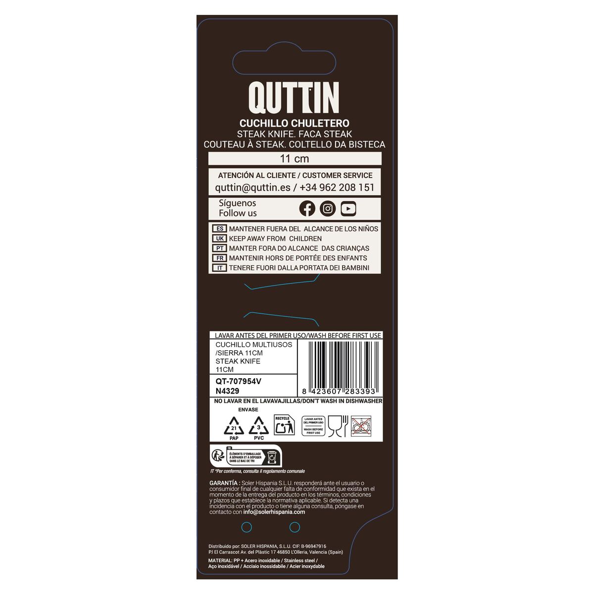 Serrated Knife Quttin Kasual 22 x 2 x 1,5 cm Black Silver
