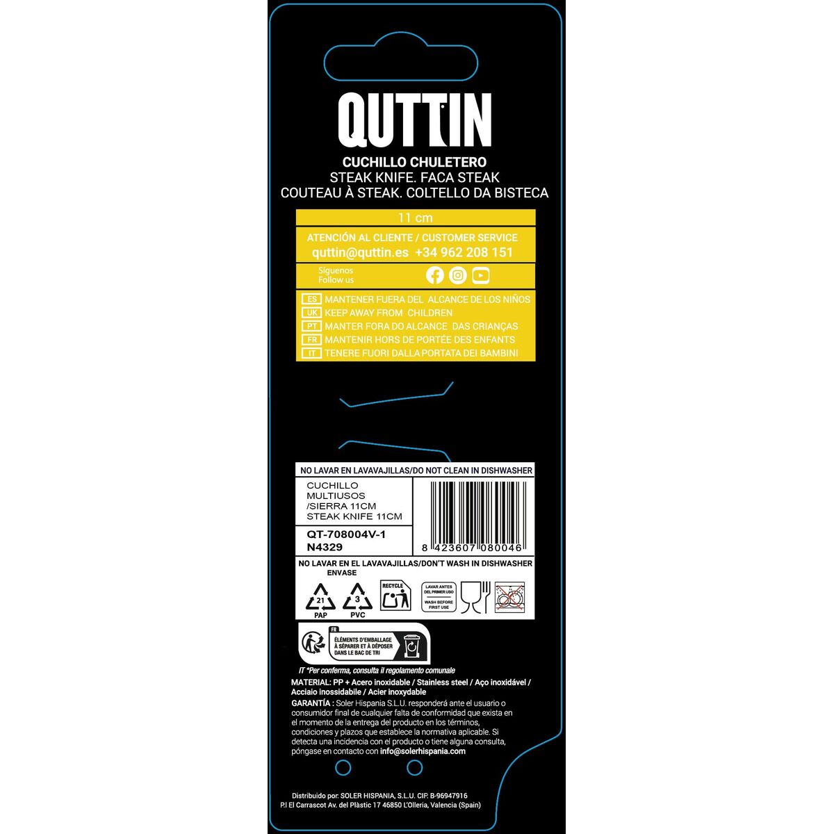 Serrated Knife Quttin Dark 11 cm (48 Units)