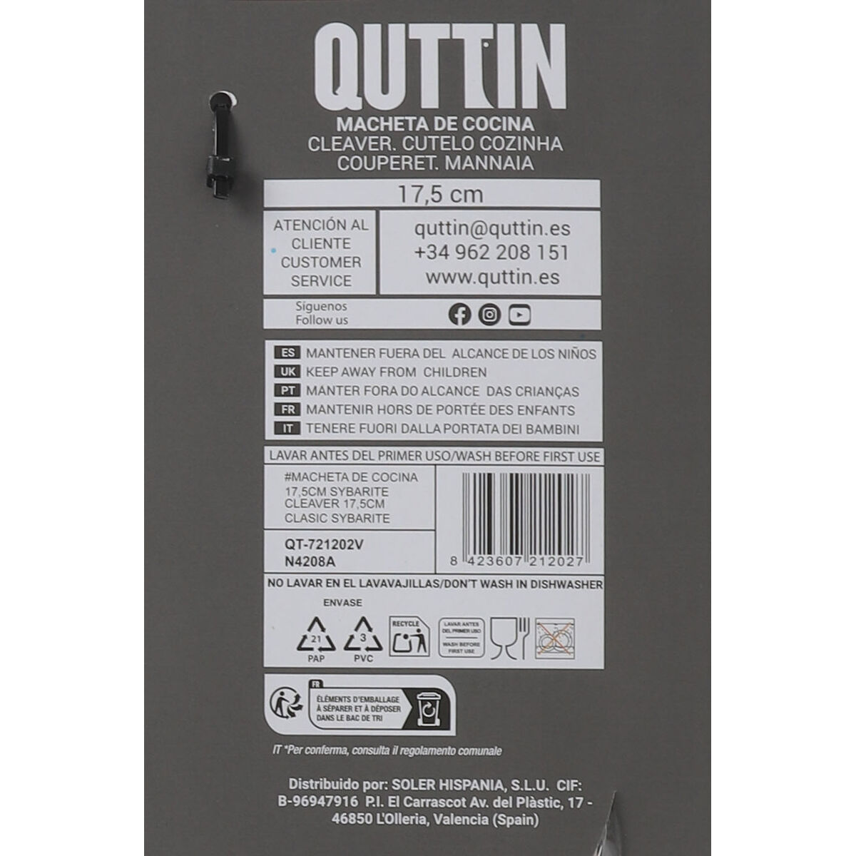 Large Cooking Knife Quttin Sybarite Black Silver 17,5 cm (6 Units)