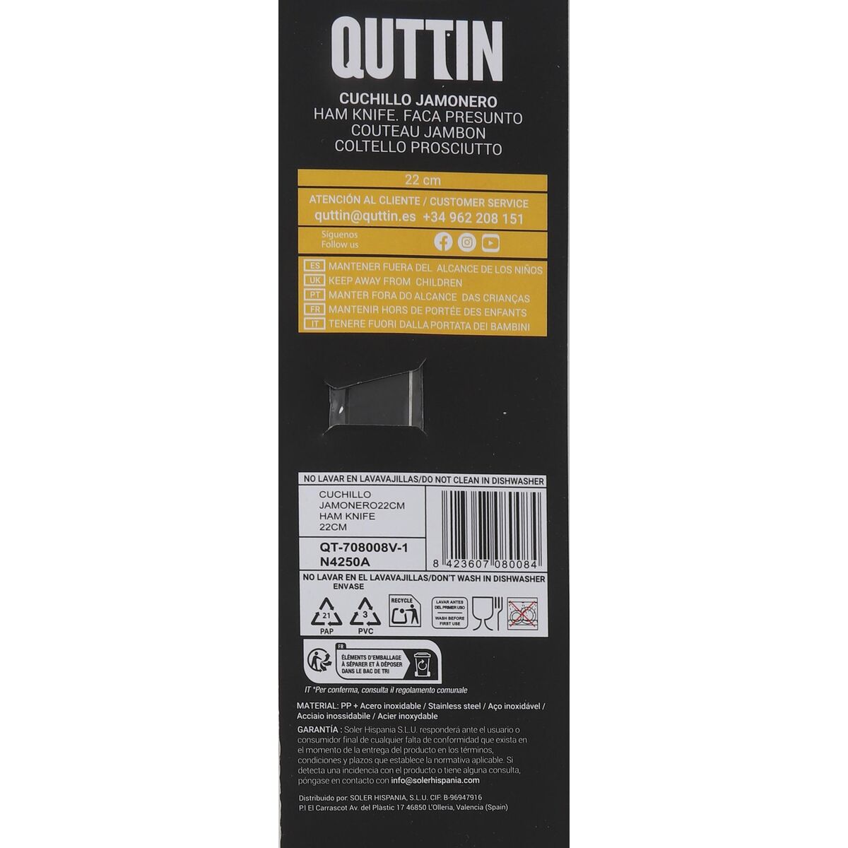 Ham knife Quttin Dark 22 cm (28 Units)