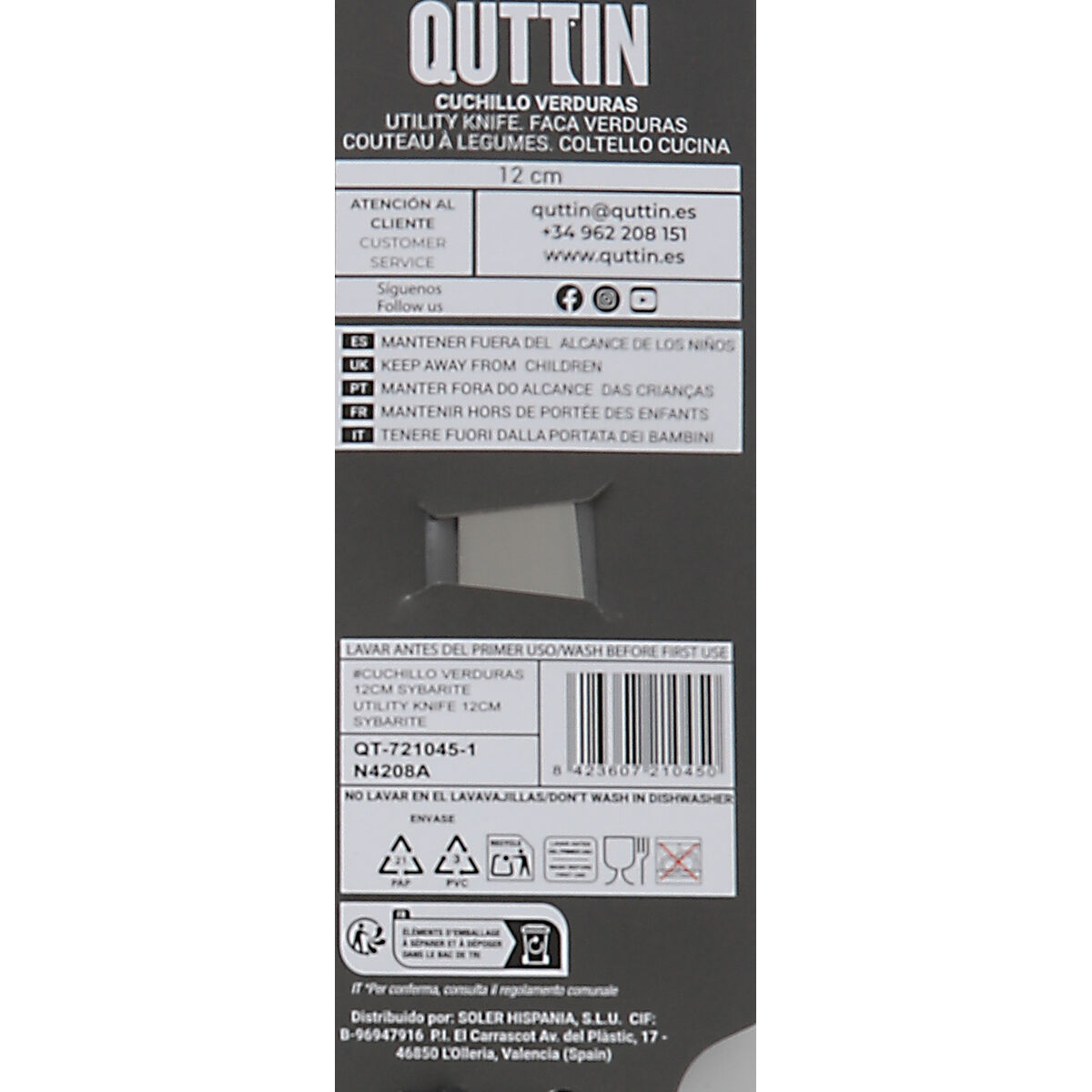 Vegetable Peeler Knife Quttin Black Silver 12 cm (24 Units)