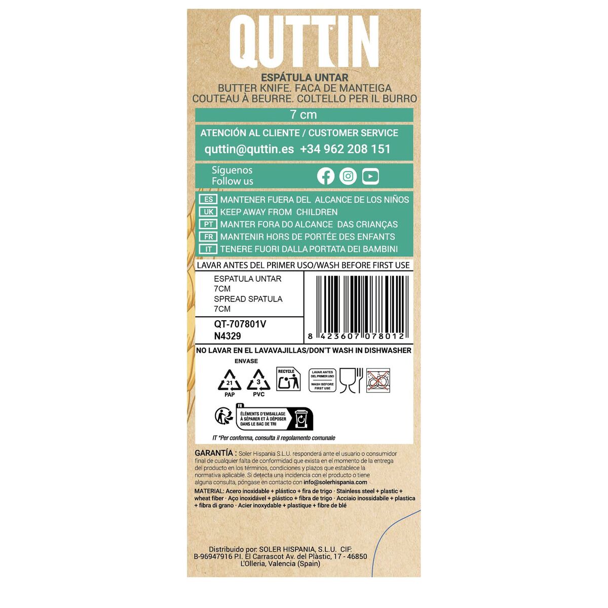 Spatula for Spreading Quttin Bio 7 cm (48 Units)