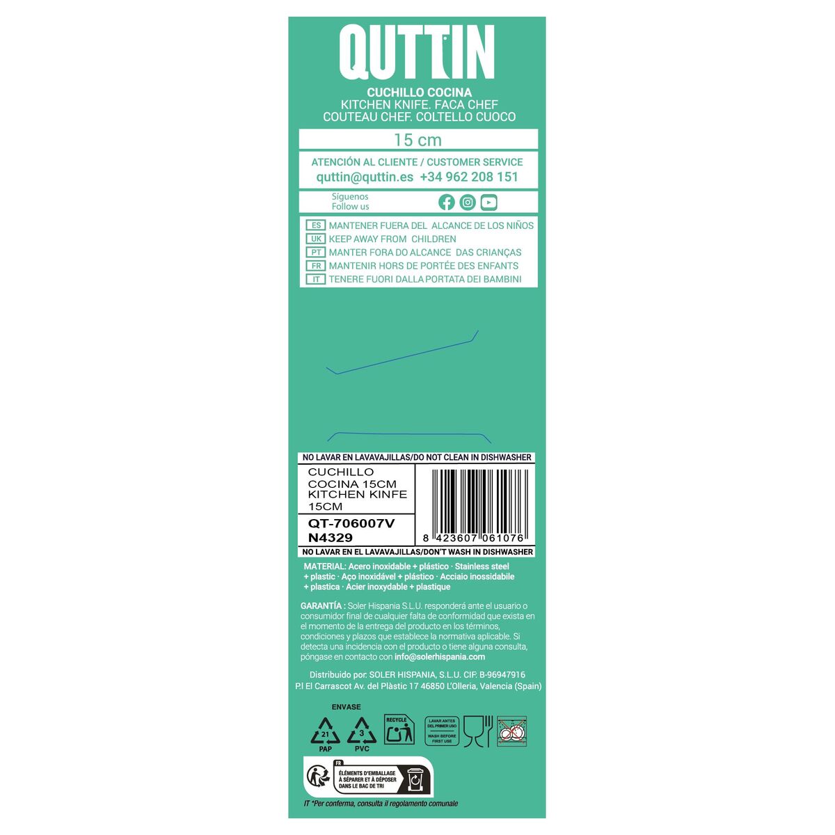 Kitchen Knife Quttin Black 15 cm (36 Units)