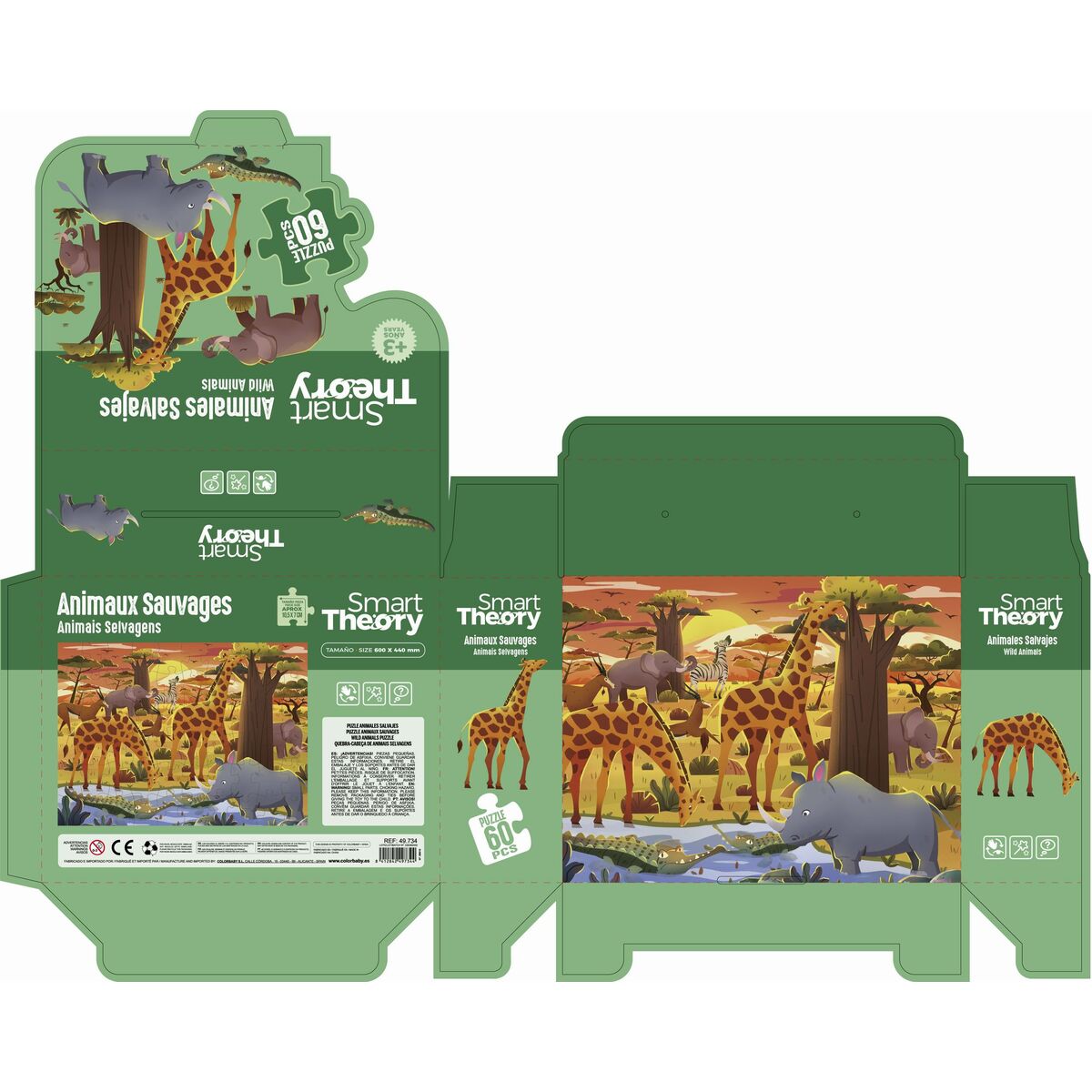 Child’s Puzzle Colorbaby Wild Animals 60 Pieces 60 x 44 cm (6 Units)