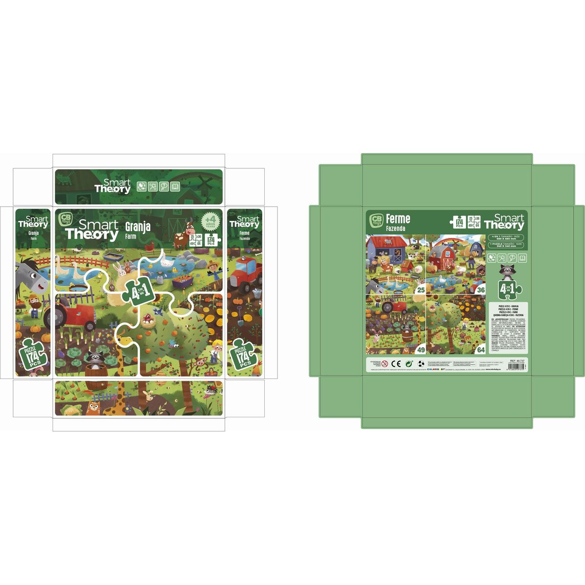 Child’s Puzzle Colorbaby 4-in-1 174 Pieces Farm 68 x 68 cm (6 Units)