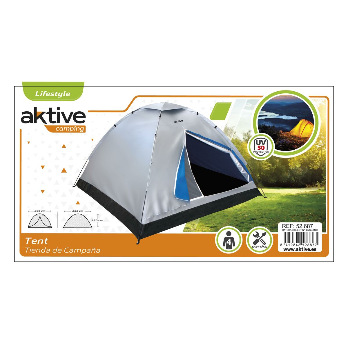 Tent Aktive 4 persons 205 x 130 x 205 cm (2 Units)