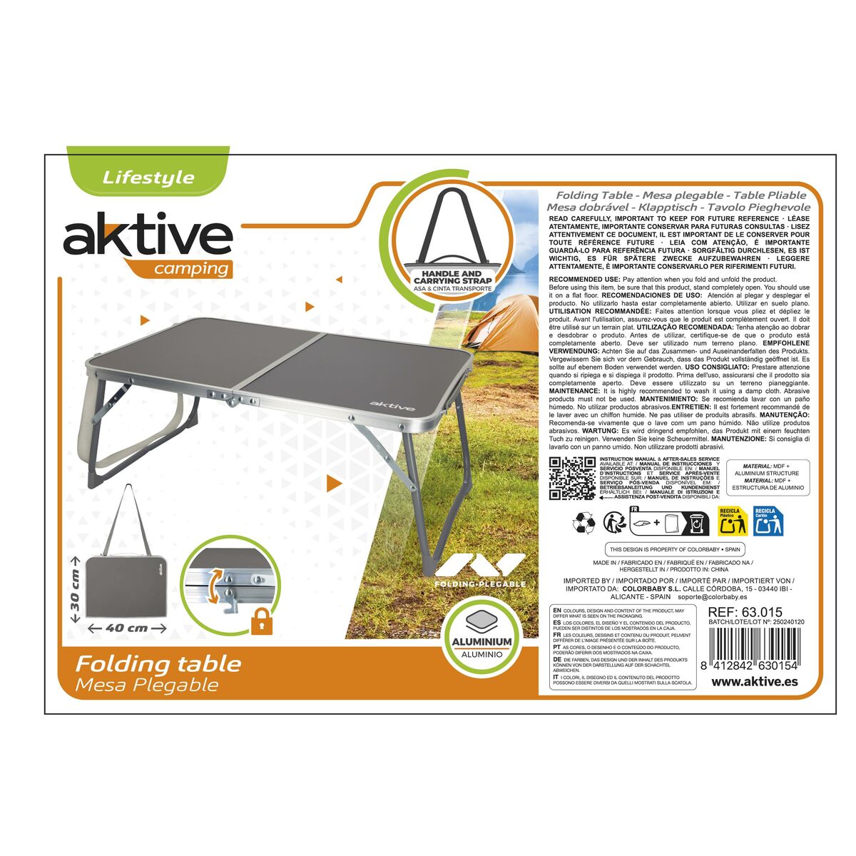 Folding Table Aktive Camping Anthracite 60 x 25 x 40 cm (4 Units)